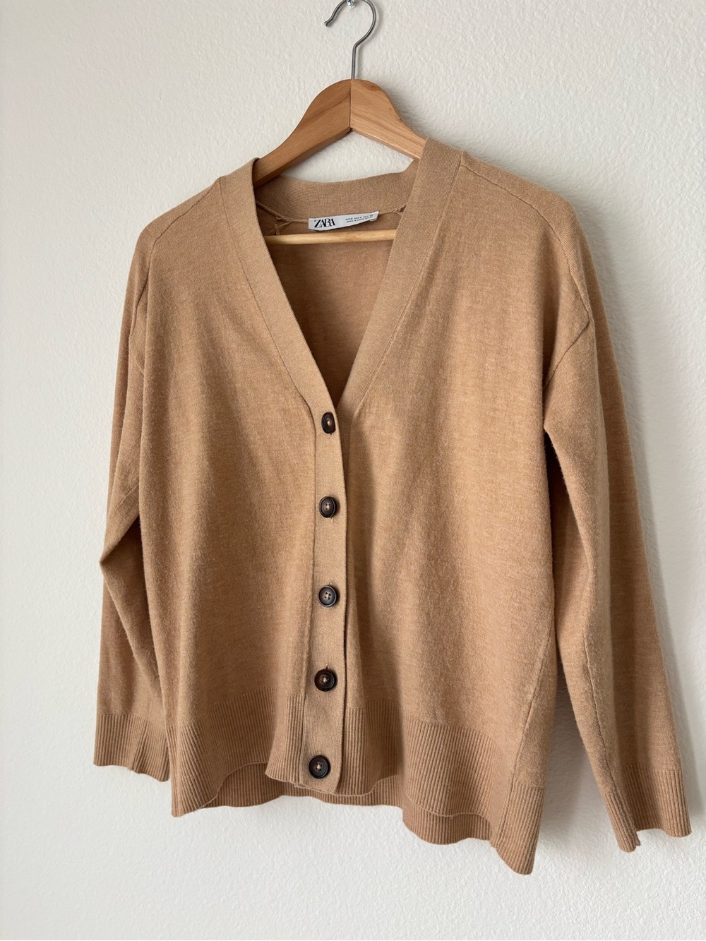 Zara Tan Button-Up V-Neck Cardigan (S)